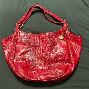 Brahmin Red Crocodile Embossed Leather Tote Bag